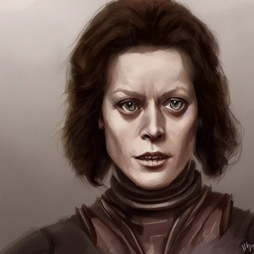 Image similar to young sigourney weaver as a d & d ranger, character portrait by wlop