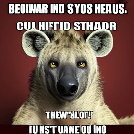Prompt: a meme including a hyena