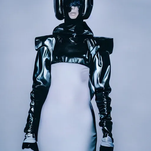 Image similar to fashion photography of an extraterrestrial model, wearing futuristic hip - hop streetwear fashion, inside berghain, berlin fashion, futuristic fashion, dark minimal outfit, photo 3 5 mm leica, hyperdetail, berghain, 8 k, very detailed, photo by nick knight