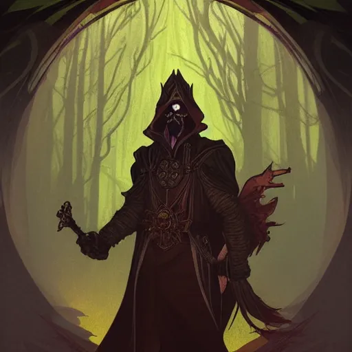 Image similar to a portrait of a male warlock, medium level shot , epic scene, Mucha style , Grim fantasy, illustration ,concept art,