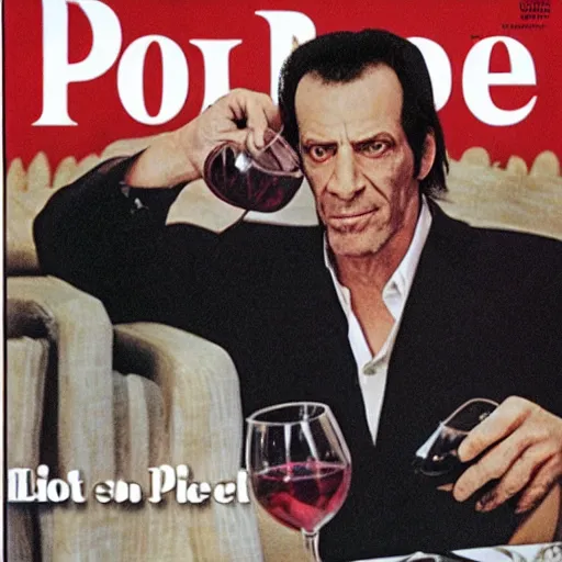 Prompt: dukat drinking wine on the cover of people magazine -9