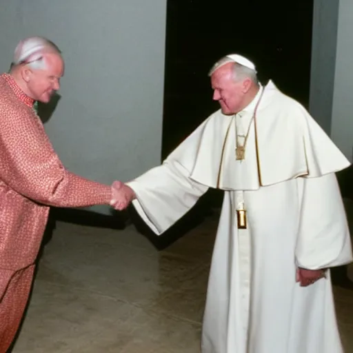 Image similar to photograph of john paul ii shaking hands with kanye west