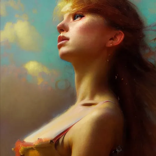 Image similar to a half body portrait of a good - lookiung girl,, high detail, cleary see face, by gaston bussiere, bayard wu, greg rutkowski, odd nerdrum, maxim verehin, dan dos santos, masterpiece, sharp focus, cinematic lightning - h 7 6 8