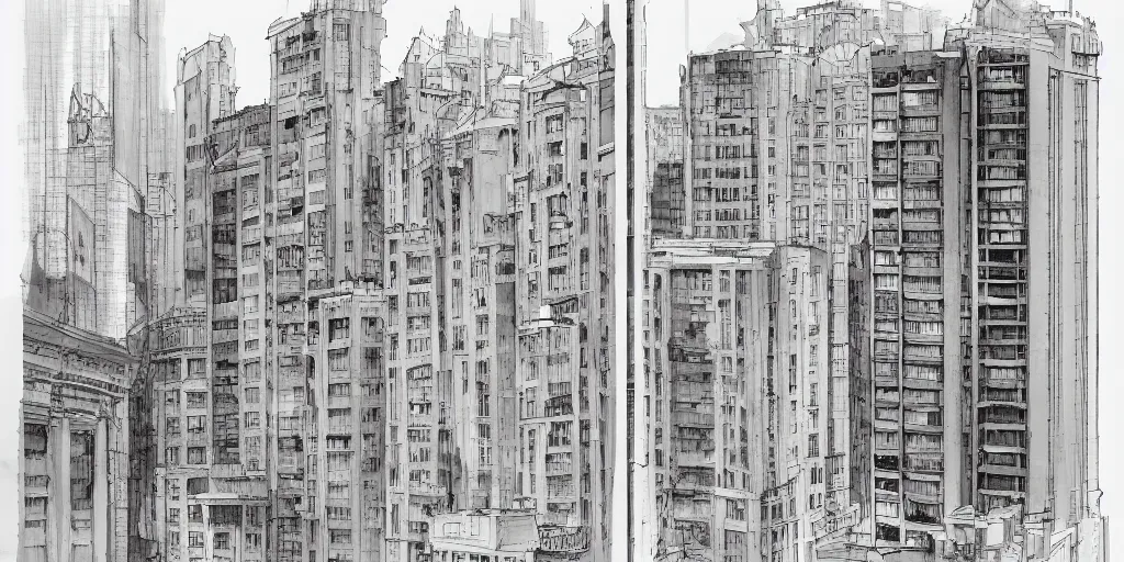 Image similar to cartoonish windows of chicago buildings, people minding their business at their apartaments, eating dinner, character sheet, fine details, concept design, contrast, kim jung gi, greg rutkowski, watercolor, trending on artstation, 8 k, full body, turnaround, front view, back view, ultra wide angle