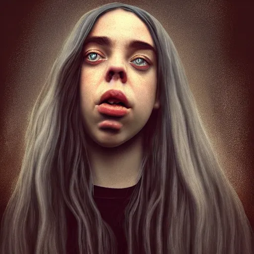 Image similar to cartoon painting of billie eilish by michal karcz