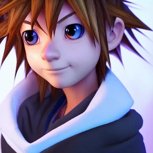 Prompt: sora from kingdom hearts, octane render, highly detailed face, trending on artstation, tetsuya nomura, portrait, pixar,