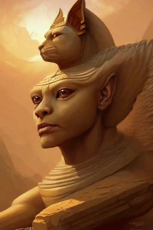 Image similar to legendary sphinx, highly detailed, d & d, fantasy, highly detailed, digital painting, trending on artstation, concept art, sharp focus, illustration, global illumination, ray tracing, realistic shaded, art by artgerm and greg rutkowski and fuji choko and viktoria gavrilenko and hoang lap