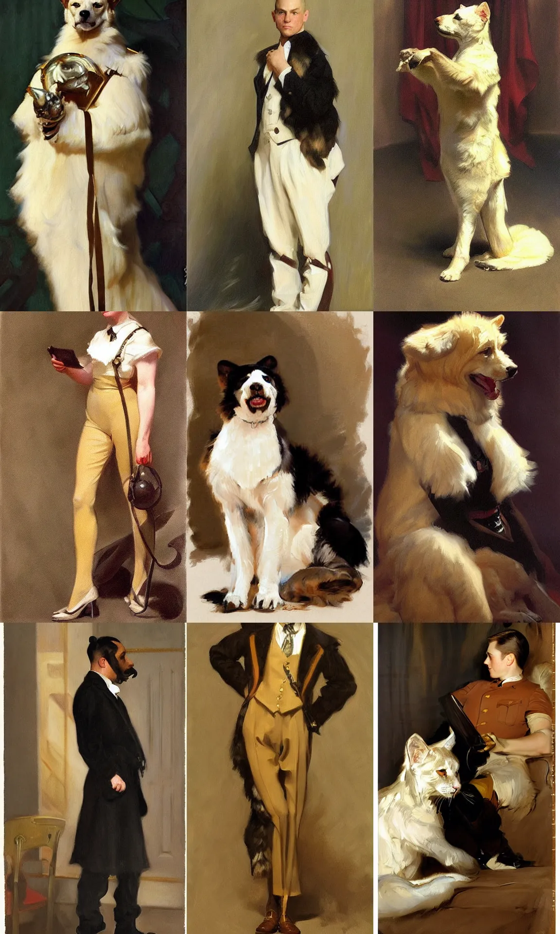 Prompt: painting by sargent and leyendecker. furry art.