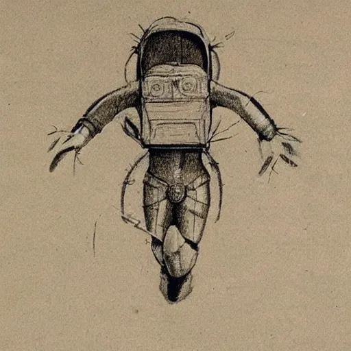 Image similar to technical sketch of the first jetpack by leonardo da vinci