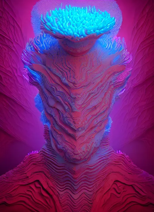 Image similar to Face of a Alien Deity, corals, plume made of fractals, extremly detailed digital painting, in the style of Beeple, mystical colors, rim light, beautiful lighting, 8k, stunning scene, raytracing, octane, trending on artstation