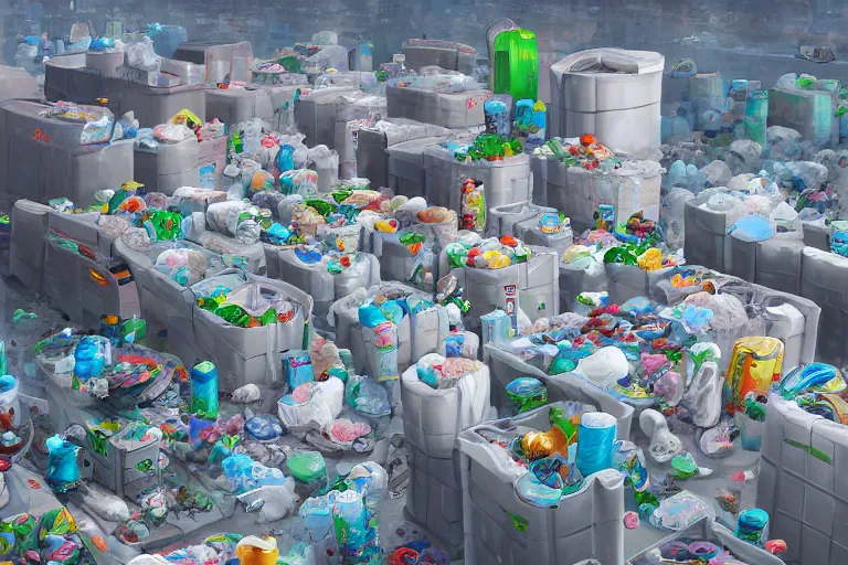 Image similar to Diaper Disposal Factory, Overflowing with Diapers, digital art, fantasy, trending on artstation, professional illustration, cgsociety, ultra detailed, celshaded, colorful, mechanical