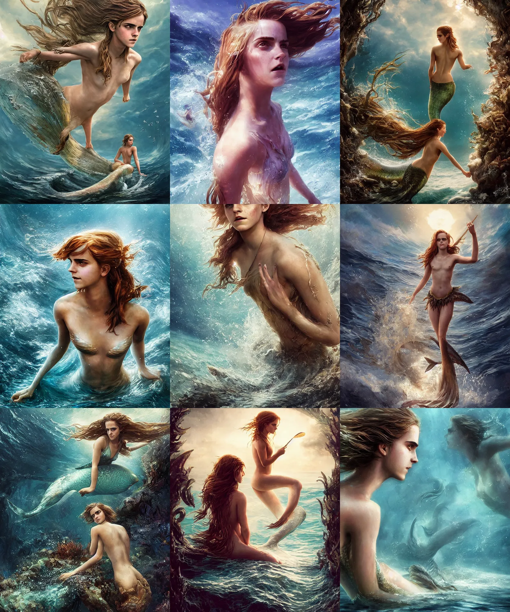 Prompt: A epic summertime photo of emma watson mermaid in the movie by nuri iyem, james gurney, james jean, greg rutkowski, anato finnstark. hyper detailed, 50mm, award winning photography