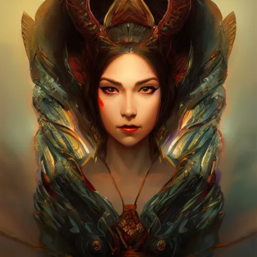 Prompt: very stunning comic book style portrait painting of a dragon goddess, in the style of WLOP, 8k masterpiece, cinematic lighting, pristine clean design, fantasy, insanely detailed, atmospheric,