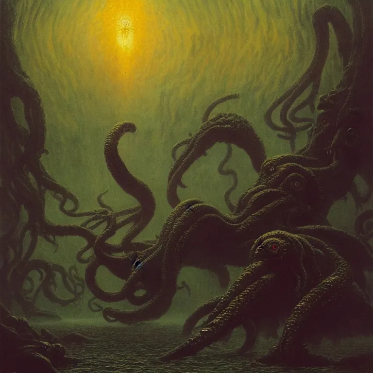 Prompt: a cinematic scene from the cthulhu in pyrrhic victory, concept art by beksinski and jean delville, dramatic lighting, ultra hd, hdr, 8 k