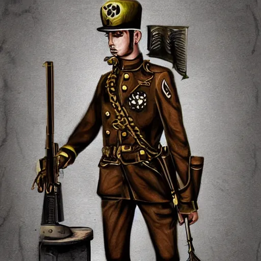 Prompt: digital art of a steampunk soldier