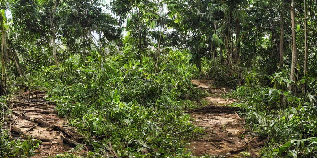 Image similar to abandoned sri lankan city, overgrown greenery, photograph