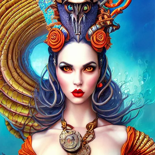 Image similar to underwater naga steampunk queen portrait, Pixar style, by Tristan Eaton Stanley Artgerm and Tom Bagshaw.