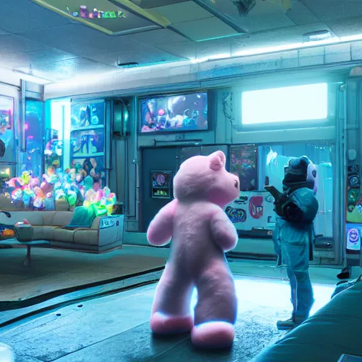 Image similar to care bears in cyberpunk 2 0 7 7 8 k hyperdetailed photorealism hdr unreal engine 5 extremely high level of detail