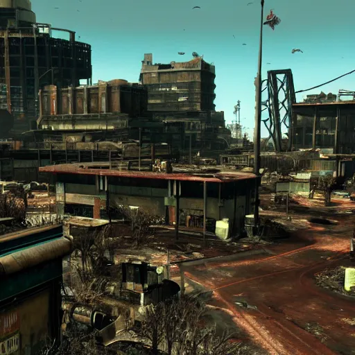 Image similar to Sydney in ruins post-nuclear war in Fallout 4, in game screenshot