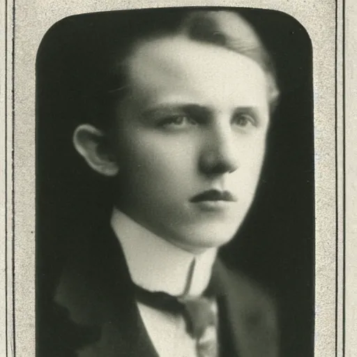 Image similar to headshot edwardian photograph of tom holland, 1 9 2 0 s, realistic face, 1 9 1 0 s photography, 1 9 0 0 s, grainy, slightly blurry, victorian