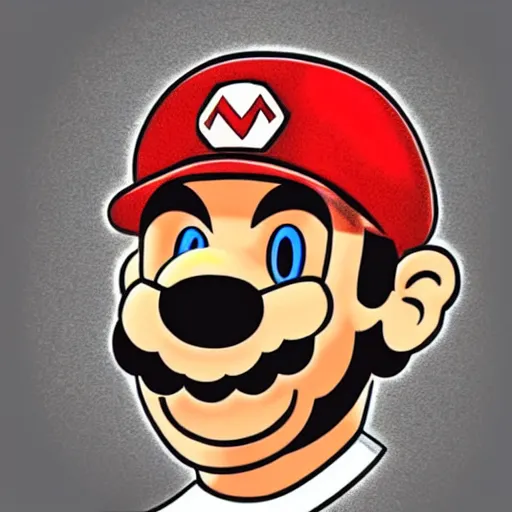 Image similar to A portrait of Mario from the Super Mario Bros series drawn by Junji Ito