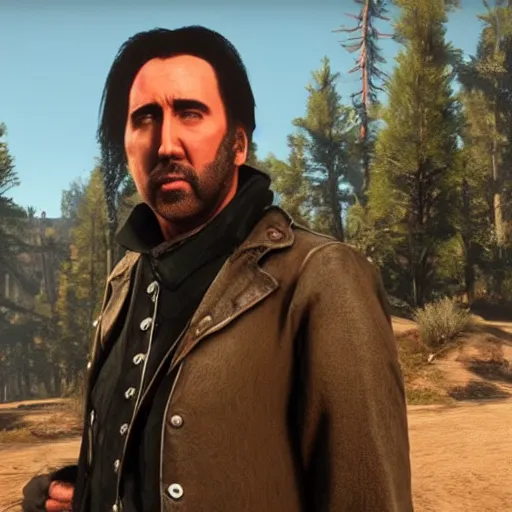 Image similar to nicolas cage in red dead redemption 2