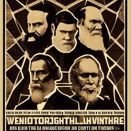 Prompt: darwin vs tolstoy, ufc style poster. symmetry, awesome exposition, very detailed, highly accurate, professional lighting diffracted lightrays, 8 k, sense of awe