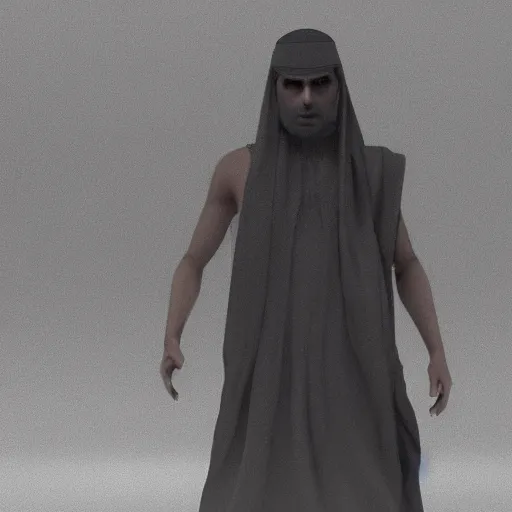 Image similar to a jinn lurking behind a muslim, digital art, realistic, unreal engine 4