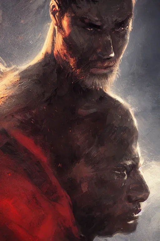 Image similar to ninja warrior, close - up portrait, fierce, intricate, elegant, volumetric lighting, scenery, digital painting, highly detailed, artstation, sharp focus, illustration, concept art, ruan jia, steve mccurry