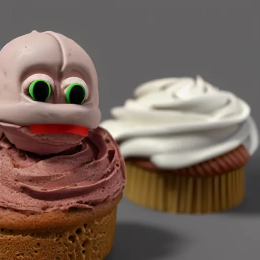 Prompt: ice cream cupcake shaped like screaming pinhead, octane render, centered, highly detailed