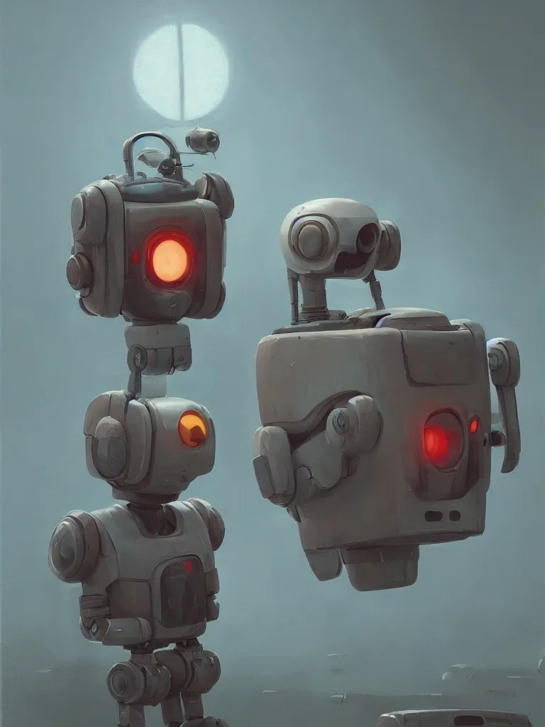 Image similar to a portrait of a cute robot in a painting from stalenhag, 4 k, 8 k, hdr, artstation, concept art