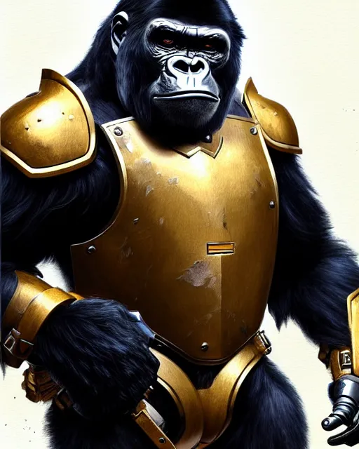 Prompt: winston the gorilla with a armor helmet on from overwatch, character portrait, portrait, close up, concept art, intricate details, highly detailed by greg rutkowski, michael whelan and gustave dore