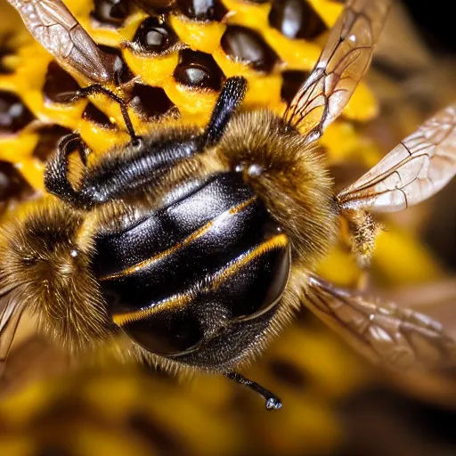 Image similar to macro photography of a queen bee and her colony