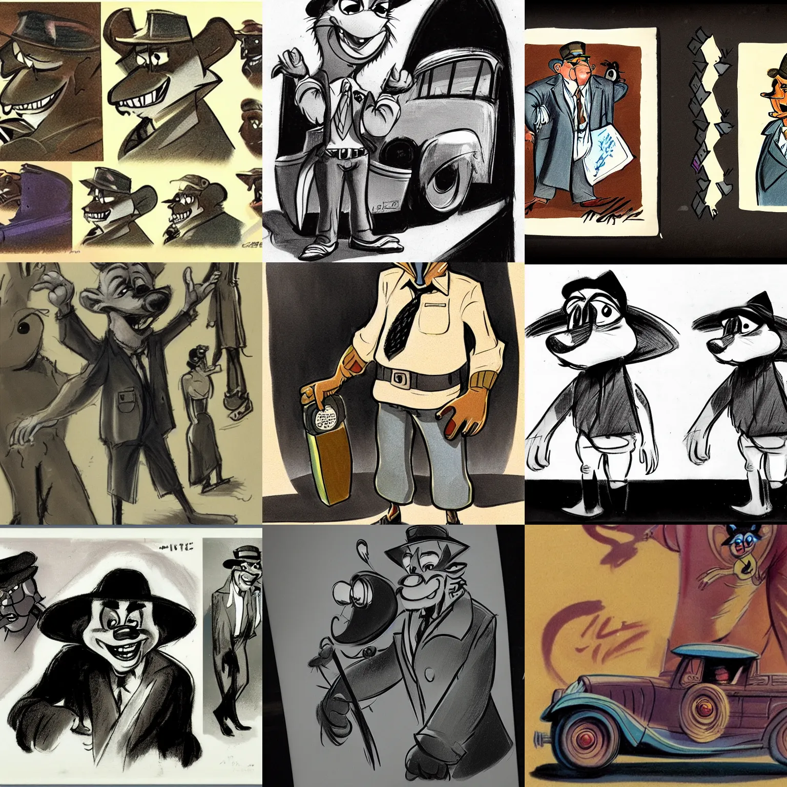Prompt: character design concept art by Milt Kahl of a raccoon taxi driver from the 1930s