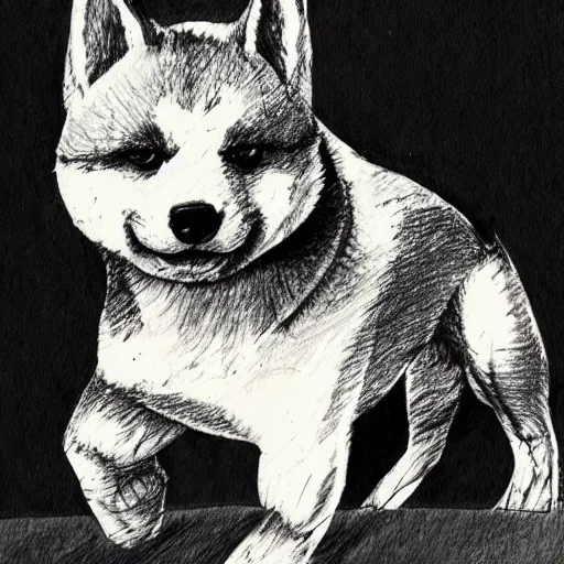 Image similar to pen sketch of a shiba inu as the terminator