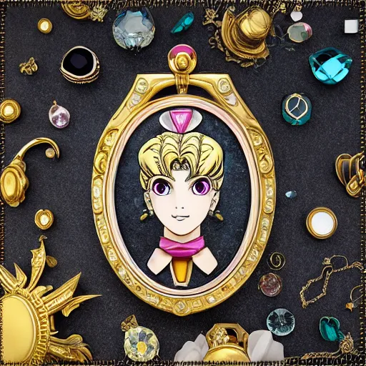 Prompt: antique Sailor Moon objets de vertu in the style of Fabergé c. 19th century, 4k gem stones and precious metals rendered in KeyShot