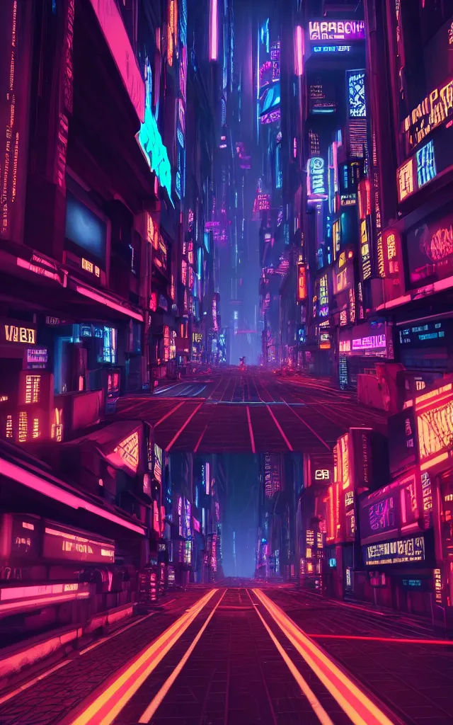 Prompt: A magnificent dark neon futuristic cyberpunk city bustling street at night made in cinema4d, hyper realistic, extreme details, cinematic | 8k video | in the style of bladerunner