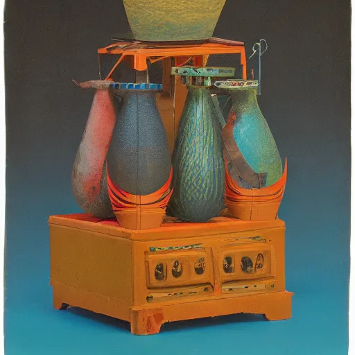 Image similar to A three color offset photography of single ((ethnographic )) object on display, anthropology of wonder, surrealism, exotic artifacts, colonial expedition, exhibition, 50s style