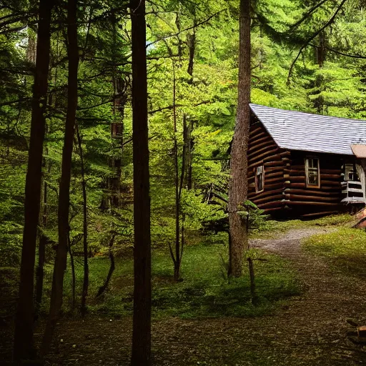 Prompt: A cabin in the woods, dslr, photography