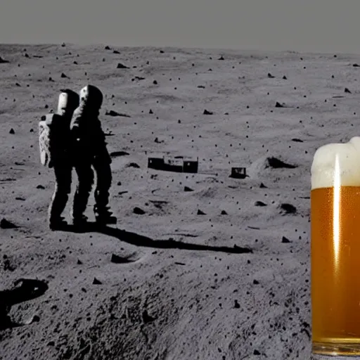 Image similar to 3 men drinking a beer on the moon as the earth explodes in the background