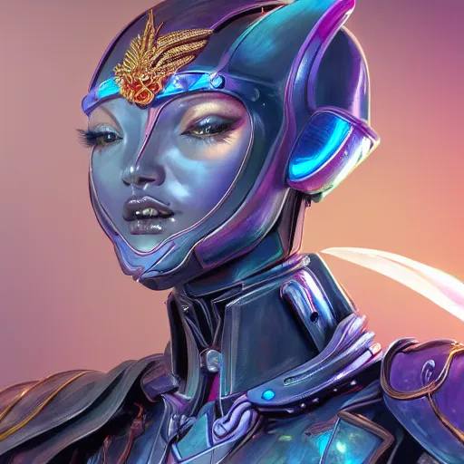 Image similar to studio portrait of lawful good colorful female holy mecha paladin absurdly beautiful, elegant, young sensual graceful woman, ultrafine hyperrealistic detailed face illustration by kim jung gi, irakli nadar, intricate linework, sharp focus, bright colors, matte, octopath traveler, final fantasy, unreal engine highly rendered, global illumination, radiant light, intricate environment