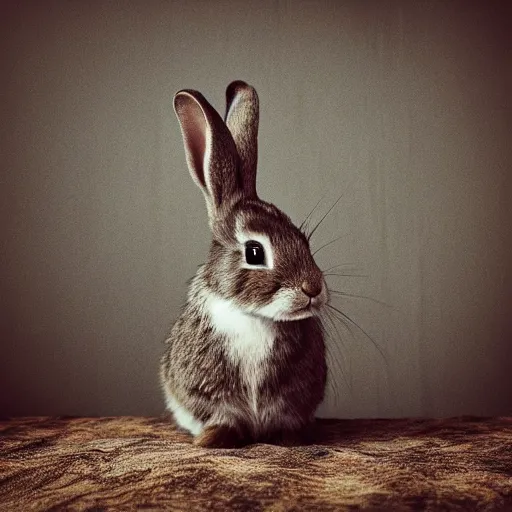 Prompt: high quality photograph a cute rabbit in a suit.