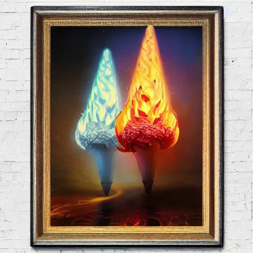 Image similar to inferno realistic intricate paris cone longhair cat wok singularity mushroom, by robert henri and beeple and maria sibylla merian, black velvet painting, photoillustration, impressionism