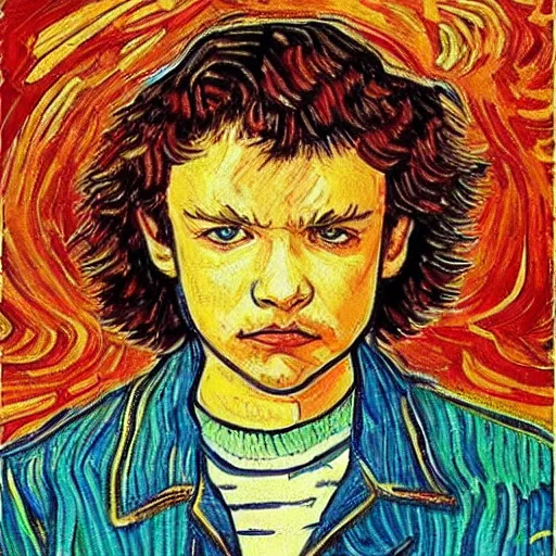 Image similar to stranger things in the style of van gogh