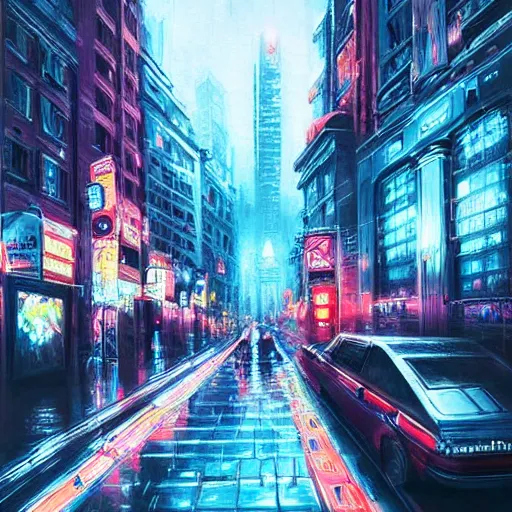 Prompt: Neon city, Sergey Zabelin, high detail, realistic, art station