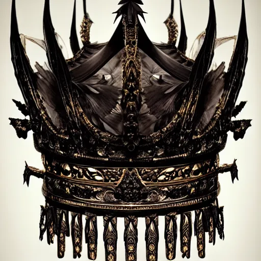 Image similar to elegant king's crown made of dark bronze wings, delicate, fantasy, intricate, elegant, dramatic lighting, emotionally evoking symbolic metaphor, highly detailed, lifelike, photorealistic, digital painting, artstation, concept art, smooth, sharp focus, illustration, art by John Collier and Albert Aublet and Krenz Cushart and Artem Demura and Alphonse Mucha