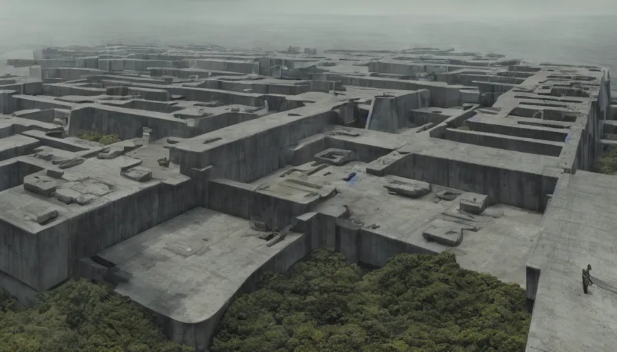 Image similar to big brutalist imperial military base on cliffs, drawing architecture, imperial architecture in rogue one, pritzker architecture prize, brutalism architecture, cinematic shot, by greig fraser, by emmanuel lubezki, robert richardson, hoyte van hoytema, roger deankins, janusz kaminski, alejandro inarritu