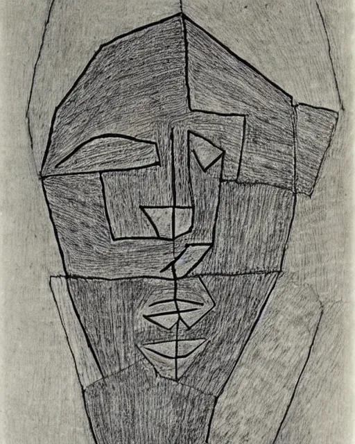 Image similar to portrait of a demon. Line drawing by Paul Klee. Pen and ink by Dali.