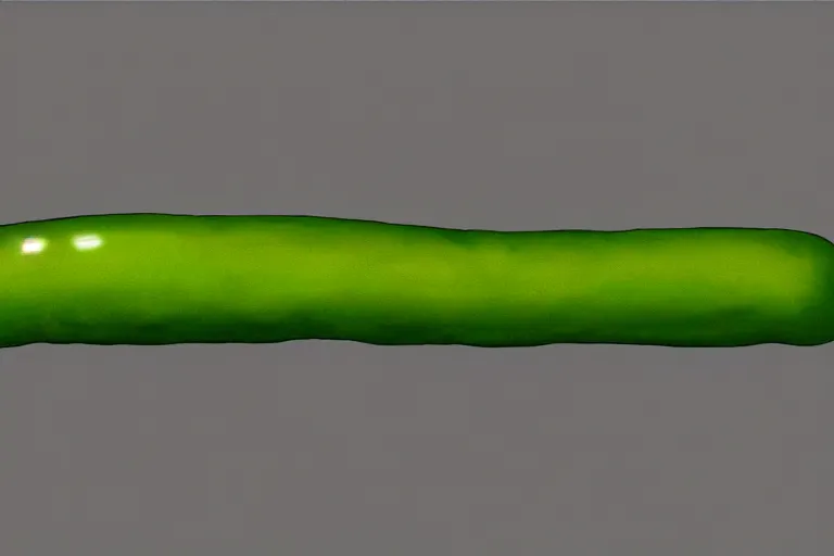 Image similar to Long Green Sausage with eyes and fangs, fine details, concept art