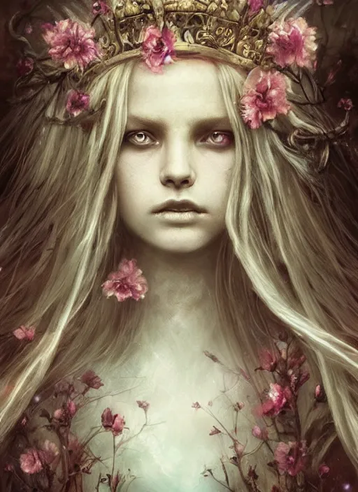 Image similar to a gorgeous flower princess portrait by Seb McKinnon and WLOP, artgerm , ultra realistic, mystical, ominous, cgsociety